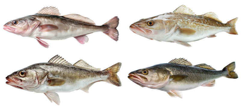 Haddock fish Set, fresh and isolated or on white background