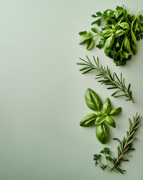 fresh herbs on wooden background