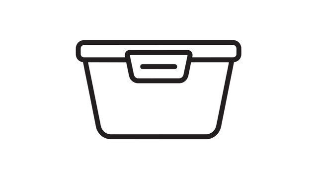 Container icon with a simple outline style for food storage or organization purposes. featuring symbol, box, plastic with lunch and meal prep