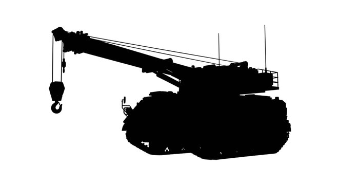Heavy duty crawler crane silhouette with telescopic boom and hook