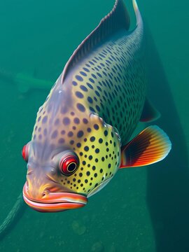 Giant Cyphotilapia frontosa lurks in depths of Lake Tanganyika, a true rift lake jewel,  Lake Tanganyika,  exotic aquatic