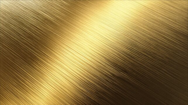 Brushed golden metal plate with fine texture and light reflections, creating a sleek, refined, and luxurious metallic background.
