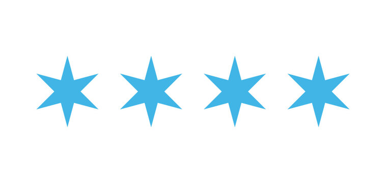 4 blue Stars emblem of Chicago city, Illinois, US. Chicago flag element