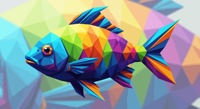 Colorful Polygonal Fish Swimming Left 1.