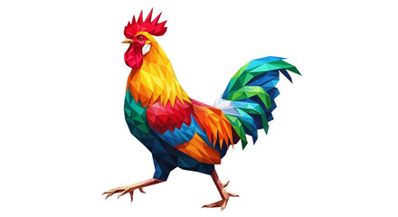 Colorful Rooster Walking Isolated White. © Sego
