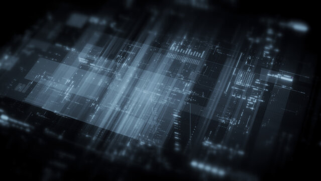 Futuristic digital data network with glowing cyber interface grids and dynamic light streams representing artificial intelligence, cybersecurity, fintech systems, blockchain infrastructure, and cloud 