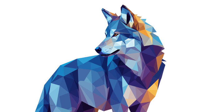 Geometric wolf illustration in blue tones.