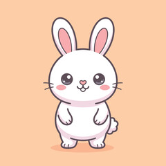 Obraz premium Cute white cartoon bunny with pink ears and rosy cheeks, a happy and adorable animal character illustration.