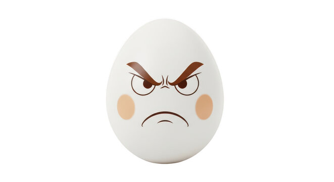 Angry egg face with frowning expression on transparent background