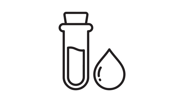 Test tube icon with liquid and droplet, symbolizing scientific research and liquid analysis. featuring laboratory, science, drop with chemical and