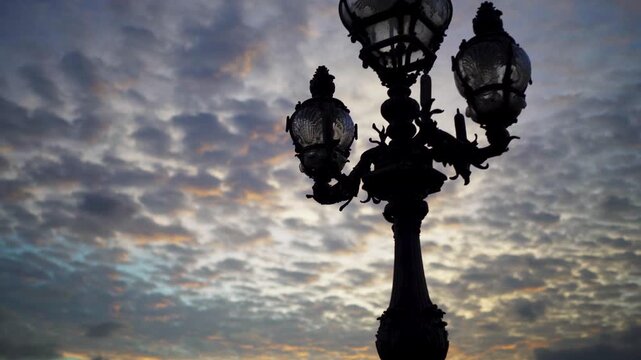 Reveal of Paris Eiffel Tower in France from behind lamp