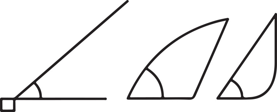 Set of geometric angles illustrating mathematical concepts, measurement, and basic architectural or design elements with precise lines