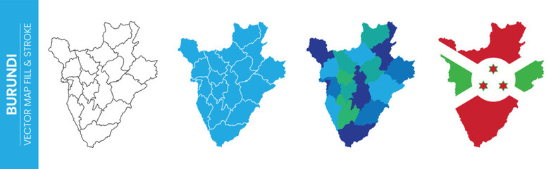 Fototapeta premium Map of Burundi with interior divisions and national flag illustration