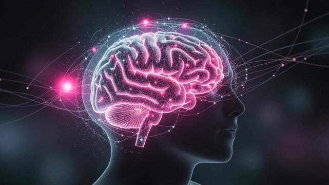 Human brain glowing with neural network connections in futuristic digital concept