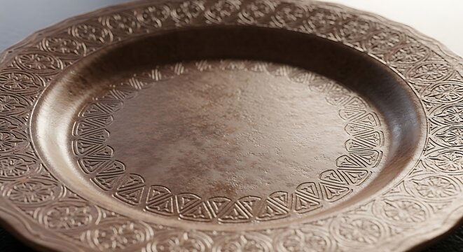 Intricately designed antique copper plate.