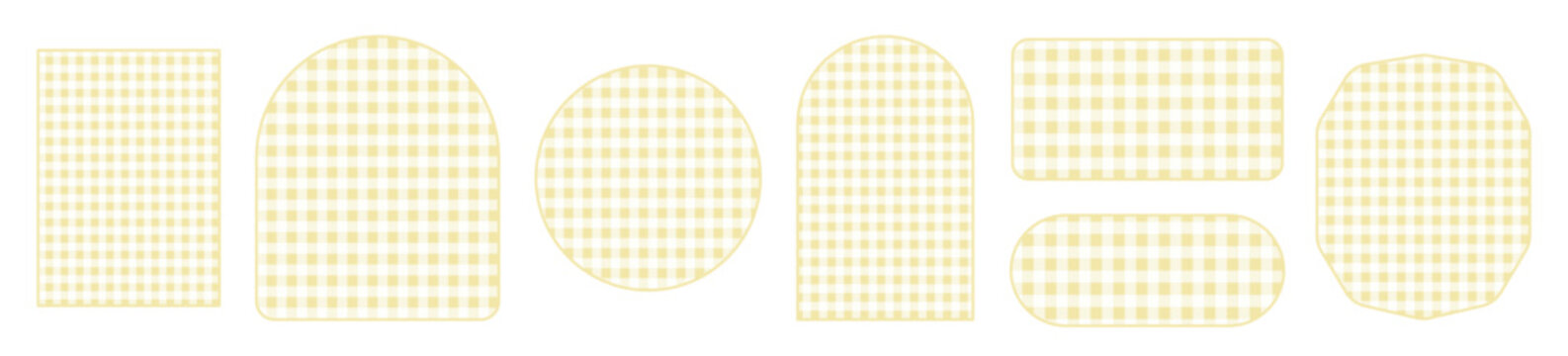 Gingham Check Pattern Geometric Shapes Set in Light Yellow, Minimal Vector Frame Background Elements