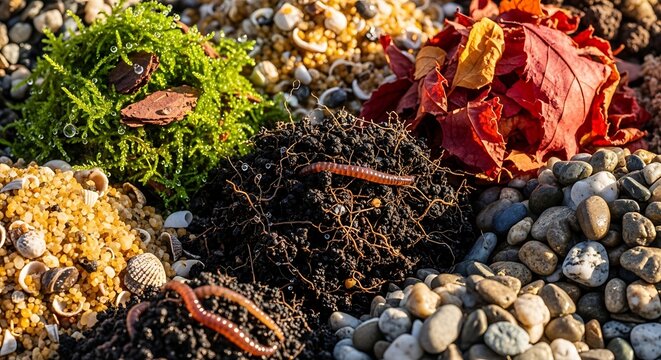 Moss and lichen on pebbles outdoors.