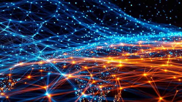 Abstract network of glowing dots and lines