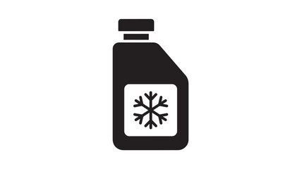 Obraz premium Bottle with a snowflake icon, symbolizing cold or antifreeze liquid, shown in a simple black and white illustration.