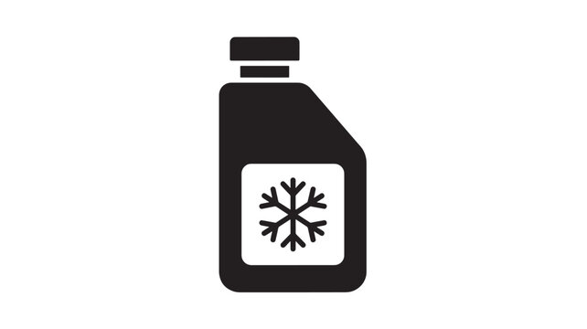 Bottle with a snowflake icon, symbolizing cold or antifreeze liquid, shown in a simple black and white illustration.