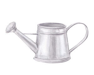 Silver Metal Watering Can Watercolor Illustration © ritaklimenko