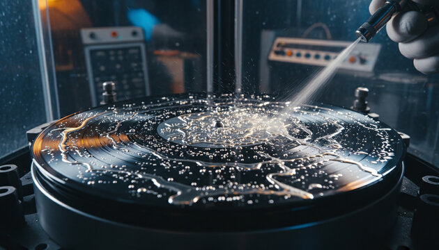 Silver nitrate liquid sprayed onto black lacquer vinyl record master disc