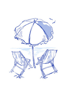 Beach chairs and parasol print