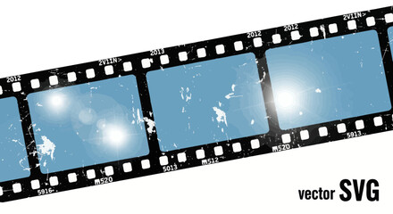 Fototapeta premium Vintage Film Strip with Abstract Blue Frames and Grunge Texture