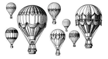 Vintage Hot Air Balloons Illustration - Retro Transportation Travel Adventure © gedang