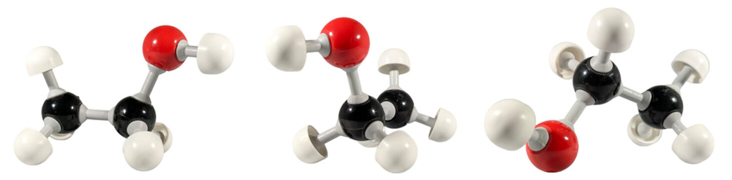 three ethanol molecules showing chemical structure on black background