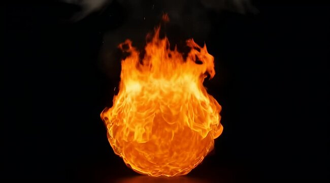 Realistic Ball of Fire on a Dark Background, Intense Flame Sphere