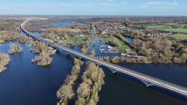 Ascending drone aerial HS2 Colne Valley Viaduct, Buckinghamshire, UK