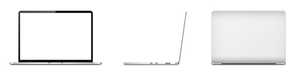 Fototapeta premium Realistic laptop computer mockup with blank screen different angles views