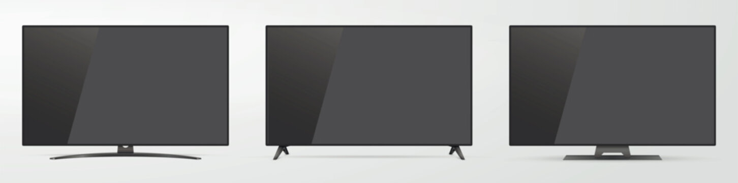 Modern digital TV isolated on gray background. Realistic smart TV with blank screen mockup.
