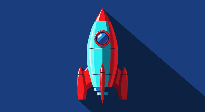 Stylized rocket illustration on dark blue background