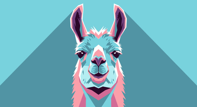 Stylized llama portrait geometric design color illustration