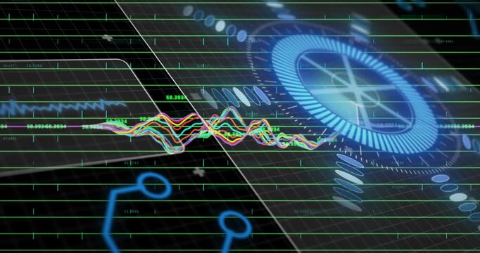 Input data driving colored waveform climbing across grid, HUD pulsing, signaling sensor analysis