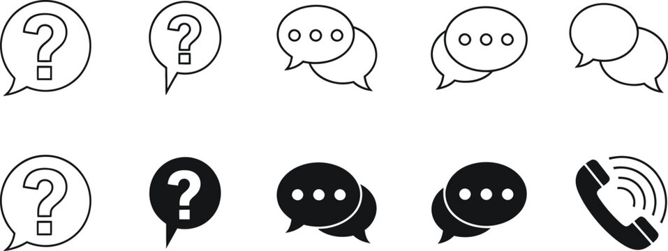 Collection of chat and communication silhouettes and icons