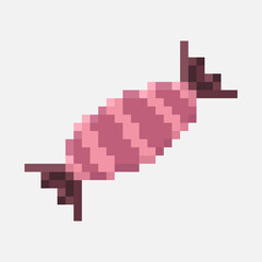 Naklejka premium A pixelated candy icon in an 8-bit style. Symbolizes celebration, confectionery, joy, and pleasure. Perfect for games, apps, menus, packaging, and digital design projects. 