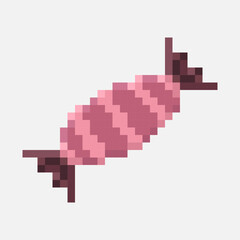Fototapeta premium A pixelated candy icon in an 8-bit style. This sweet dessert illustration symbolizes celebration, confectionery, joy, and pleasure. Perfect for games, apps, menus, packaging, and digital project