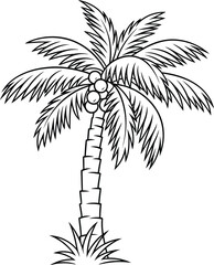 Fototapeta premium Black and white palm tree, tropical vector icon, line art coconut tree, summer symbol