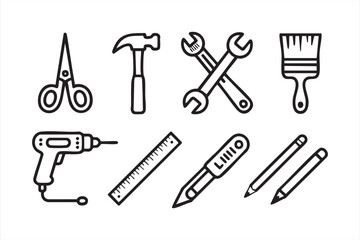 Fototapeta premium DIY repair and construction line art icons featuring toolkit essentials for maintenance and home improvement visuals