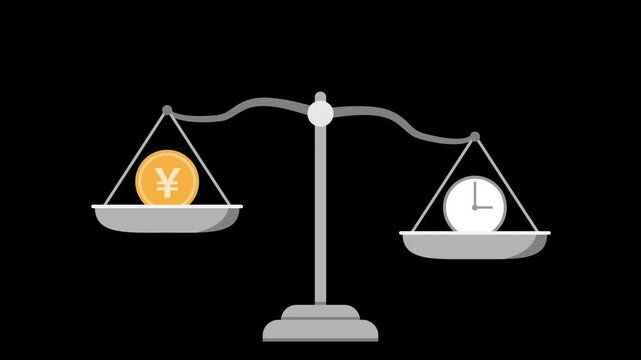 揺れる天秤のモーショングラフィックス　お金と時間