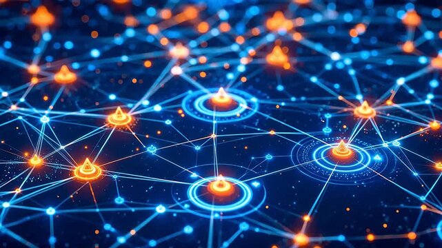 Abstract network of glowing nodes and connections
