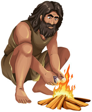 Man Making Fire with Flint and Steel Illustration