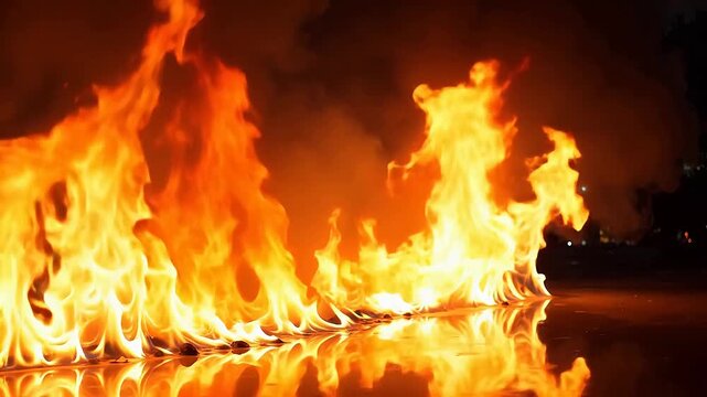 Intense flames on reflective surface