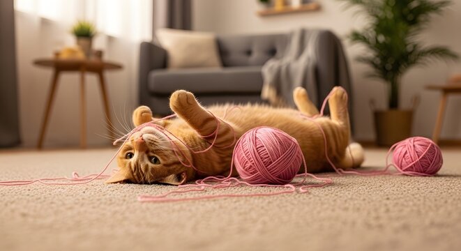 Playful Small Dog Relaxing on Rug with Vibrant Exercise Balls in Cozy Indoor Setting