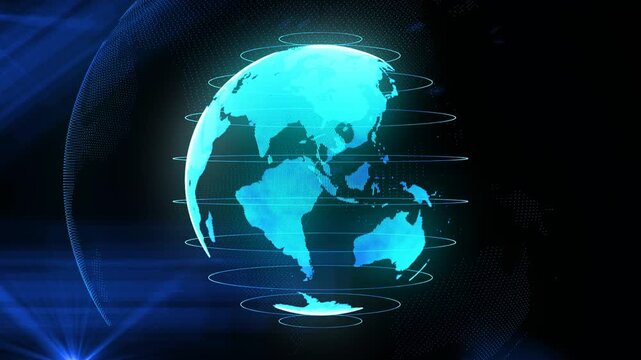 News Template intro for TV broadcast news show program against the global spinning earth. News background full screen cyan world map earth globe animation