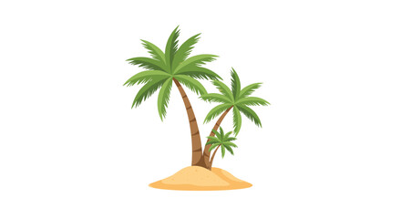 Fototapeta premium A small cluster of three palm trees stands on a sandy patch of ground on a white background.