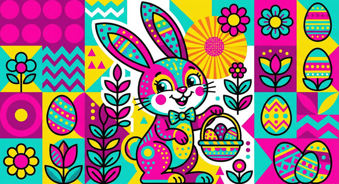 Stylizowany zajączek wielkanocny w stylu Pop Art, jaskrawe kolory